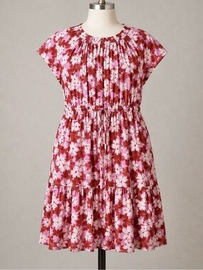 Floral Cotton Sundress L Boho Tiered Midi Dress Pockets Summer Festival Vacation